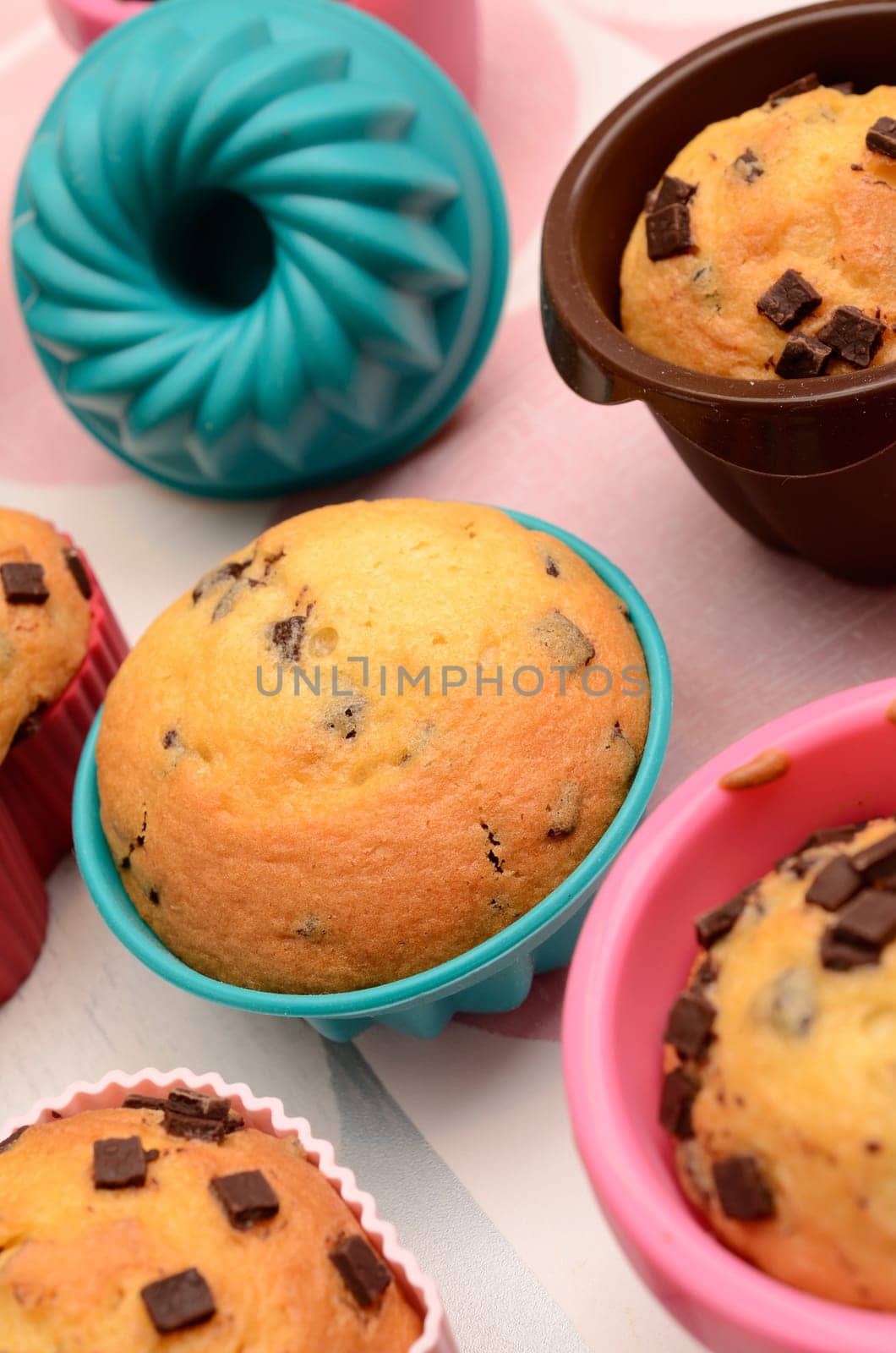 Colorful muffins in a kitchen