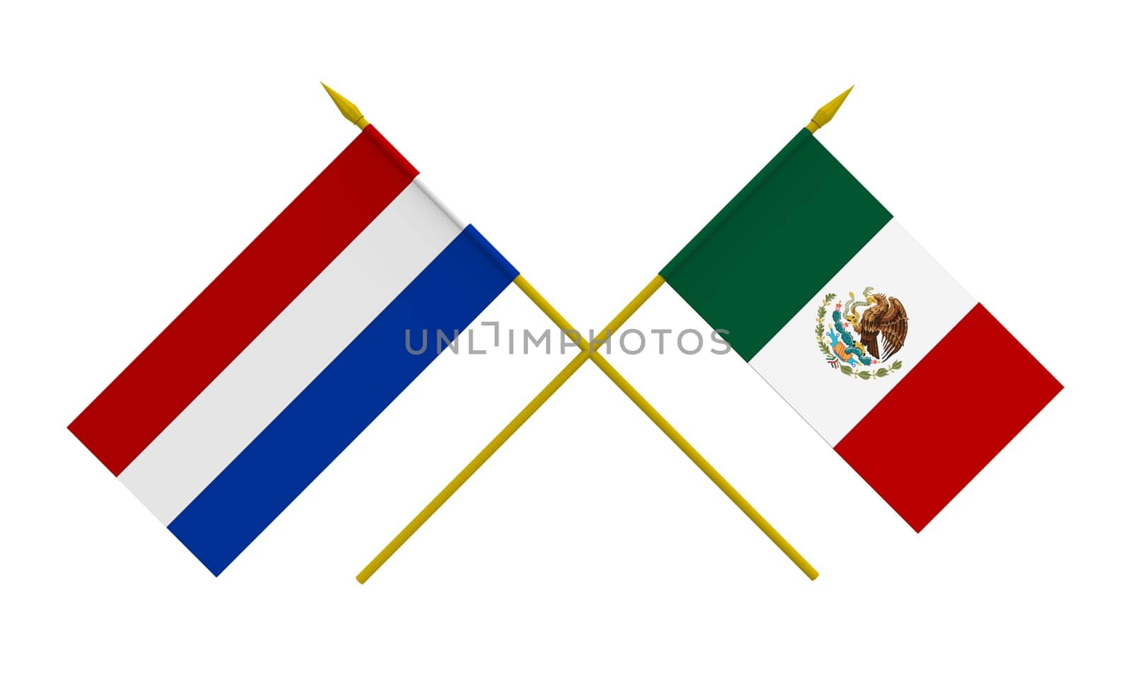 Flags of Mexico and Netherlands, 3d render, isolated