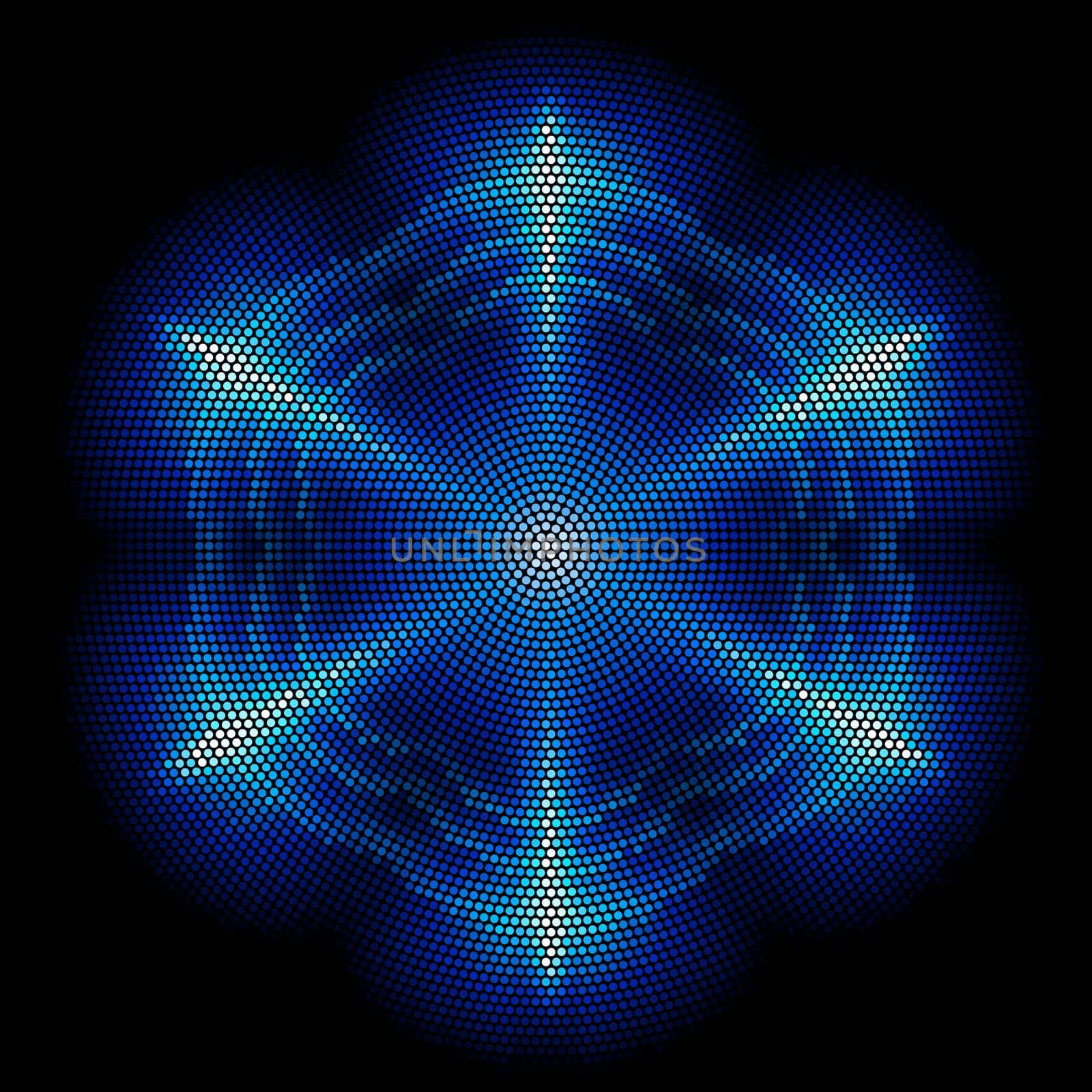 Dots digital star with   six  tips on the black background
