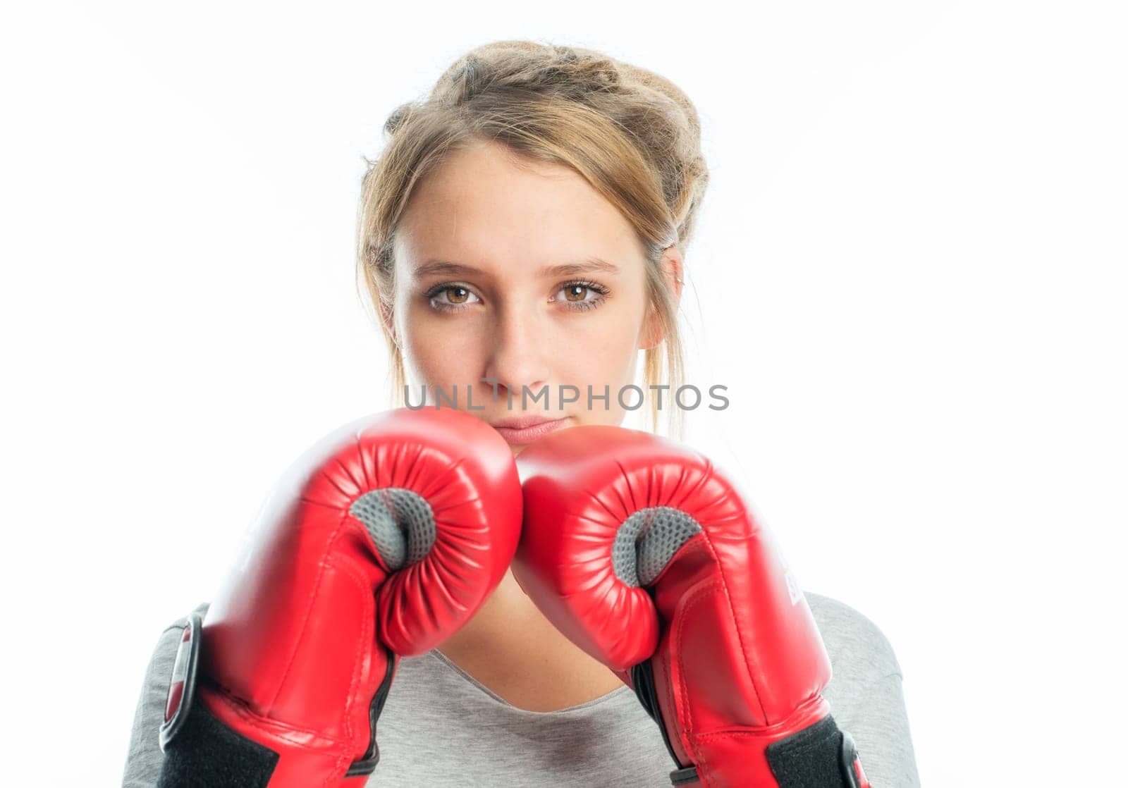 Blonde girl with boxing gloves