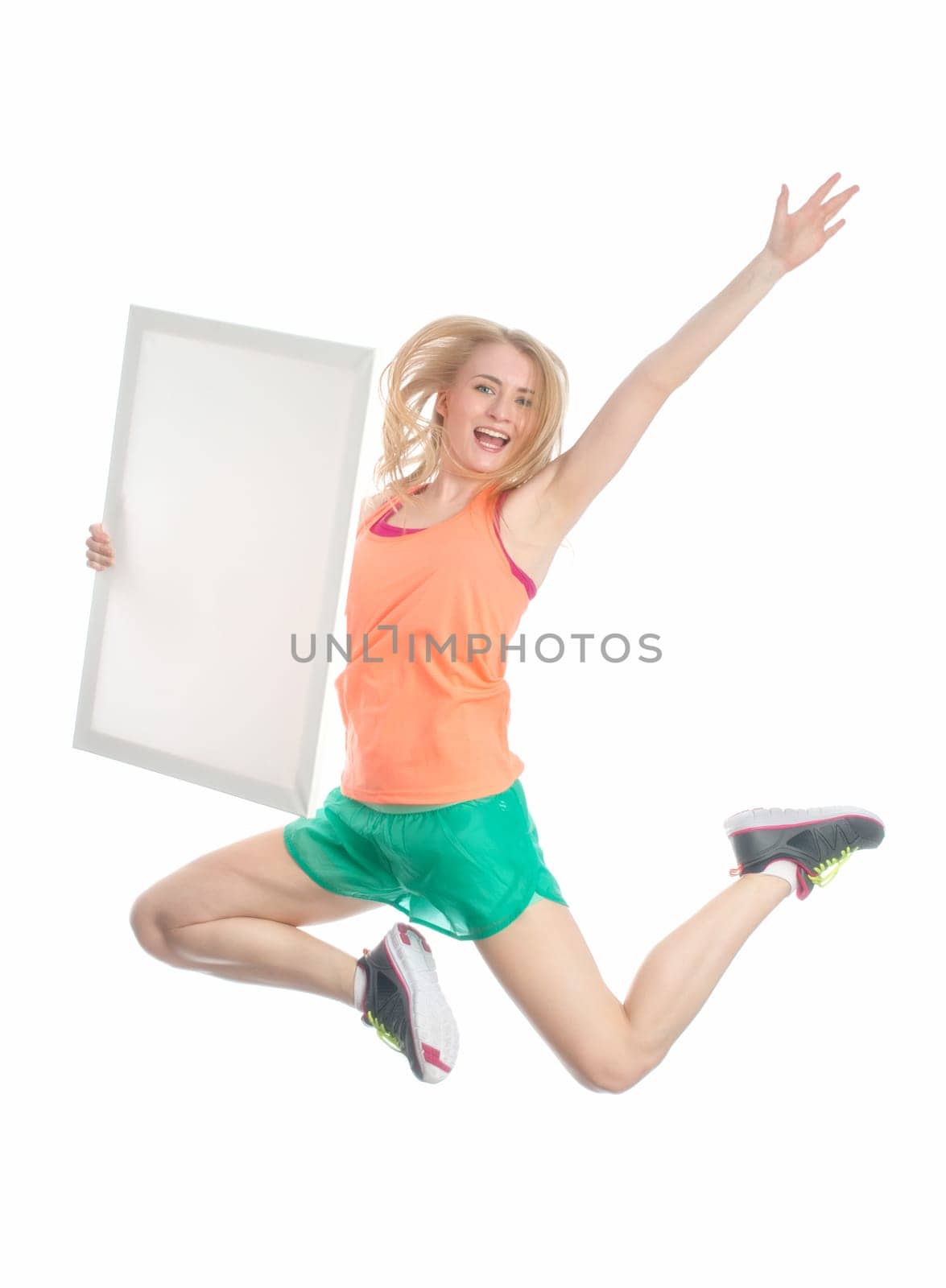 Blonde girl makes air jump