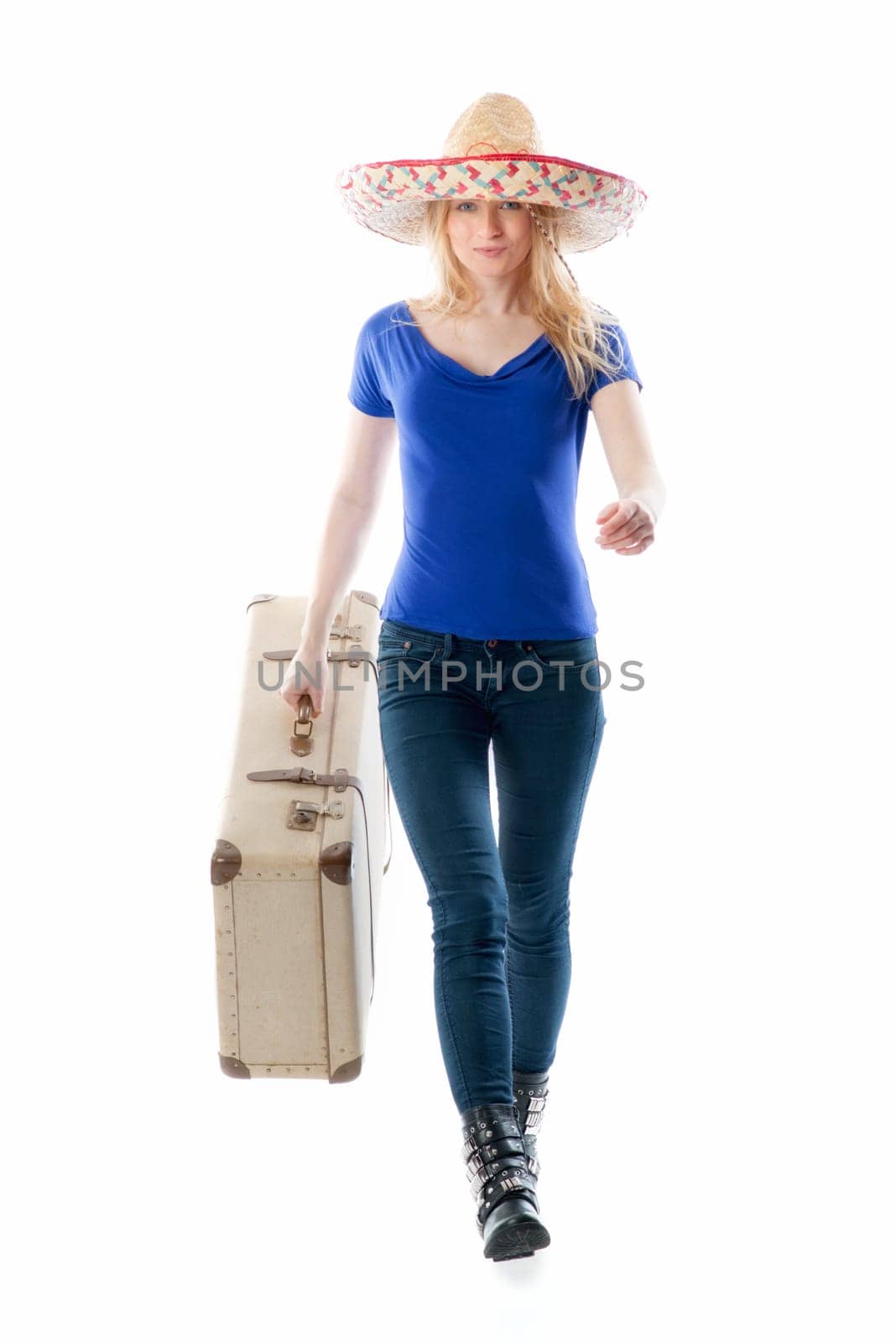 Blonde girl with suitcase