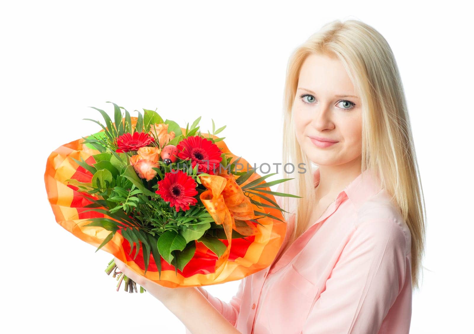 Blonde girl with bouquet