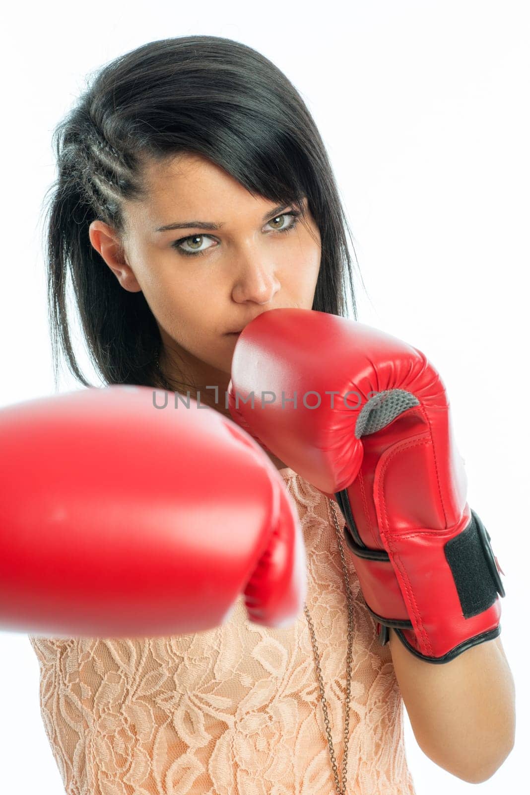 Black-haired girl with boxing gloves
