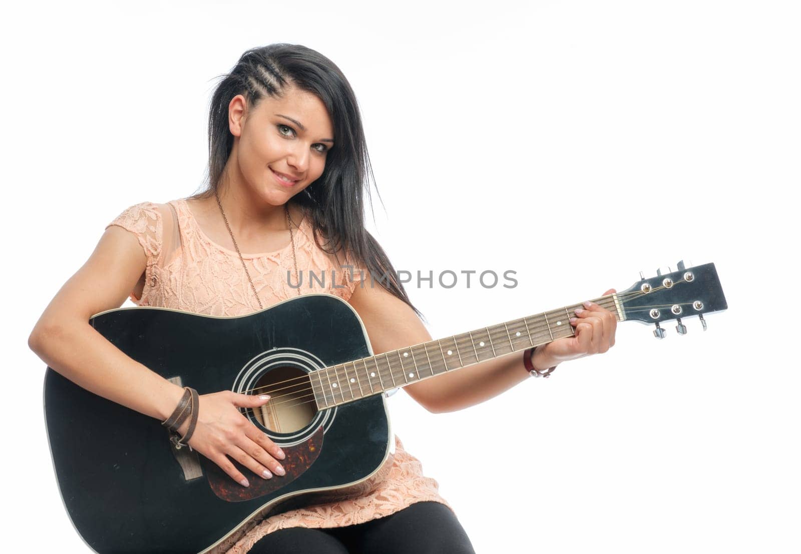 Black-haired girl with guitar