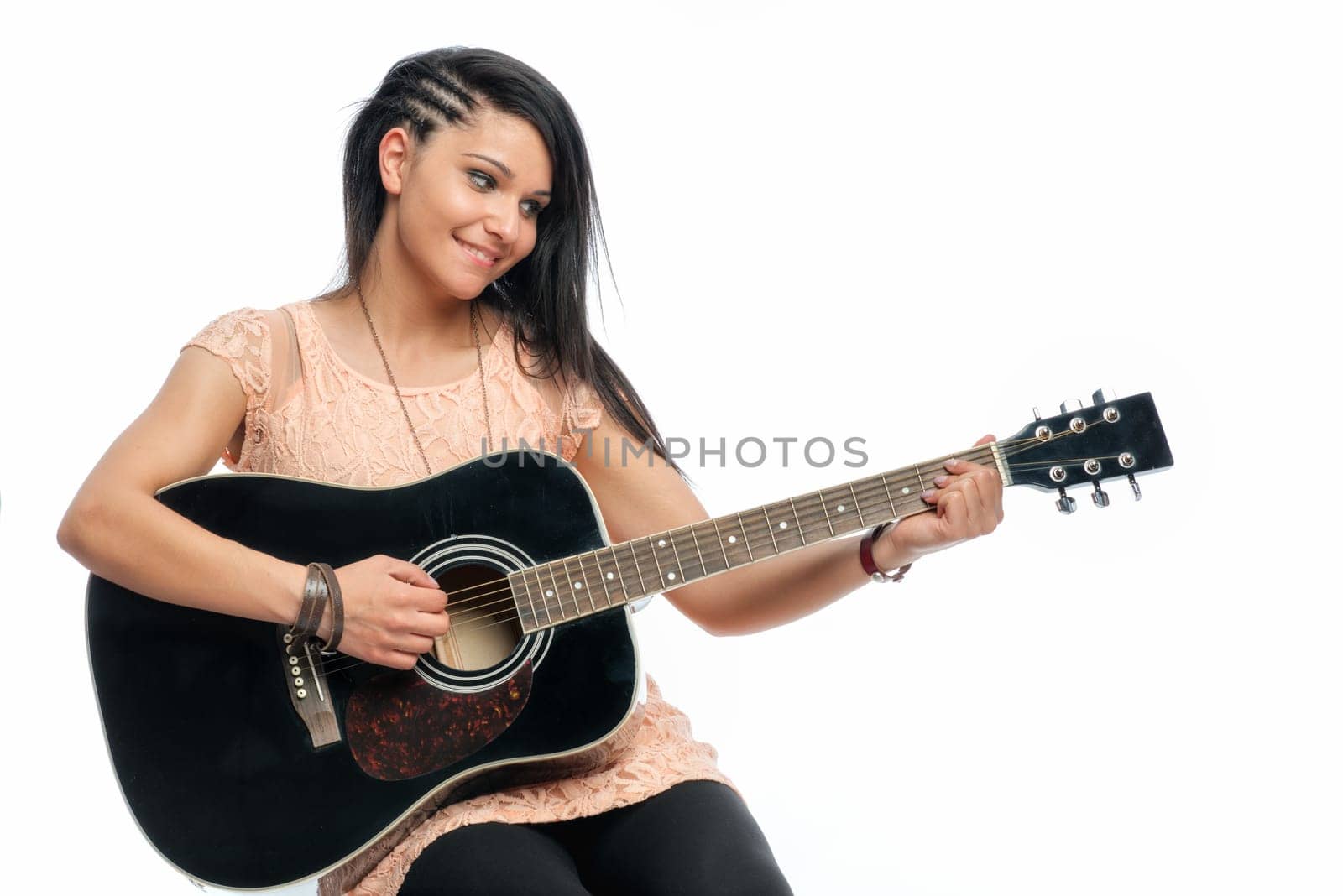 Black-haired girl with guitar