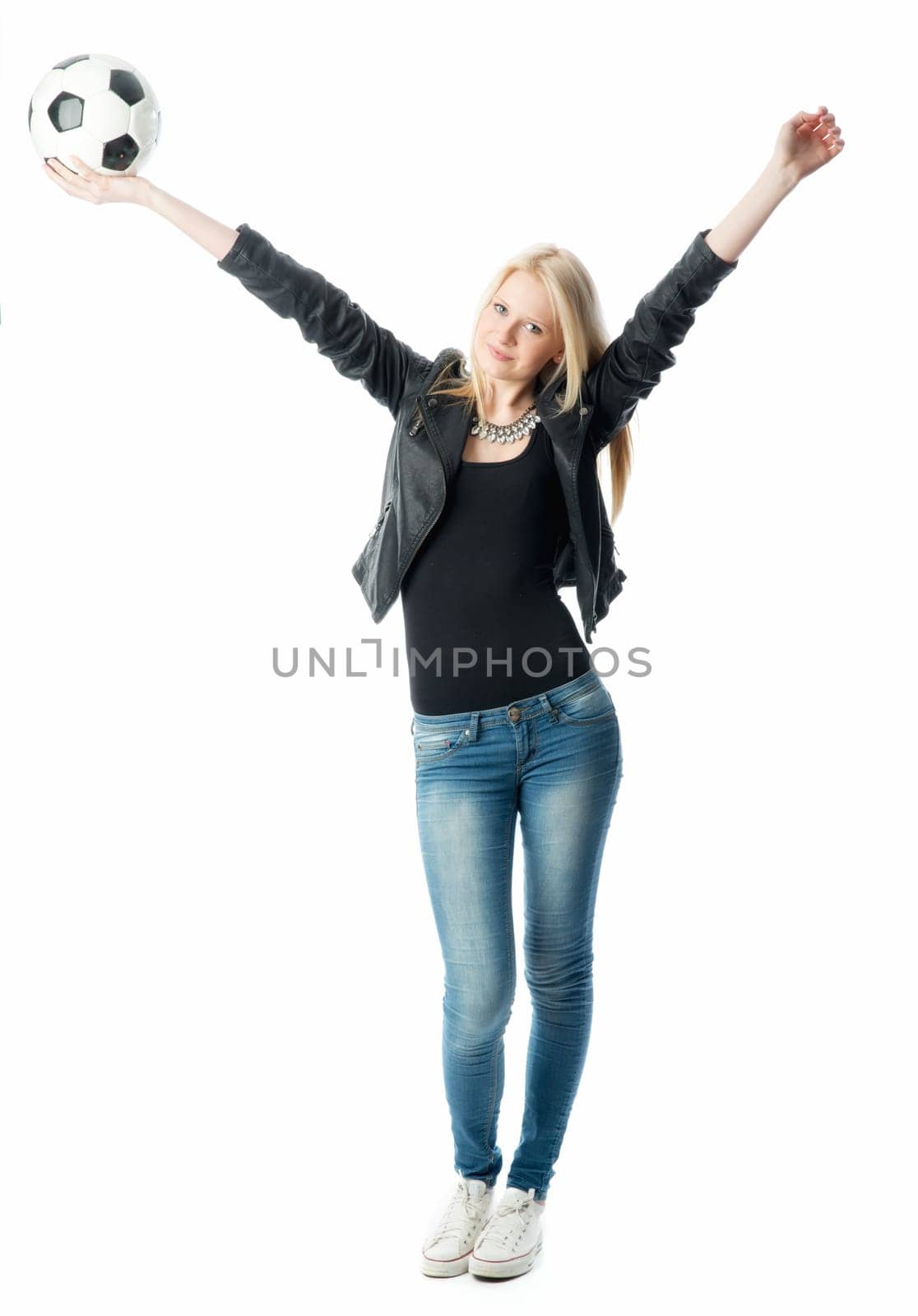 Blonde football fan with football