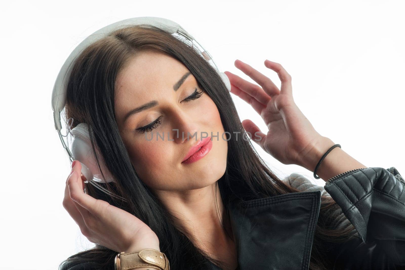 Women's face with headphones