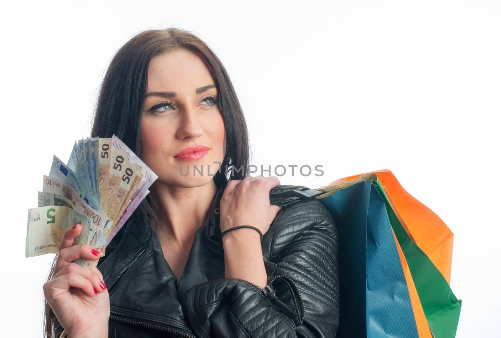 Young woman in a buying frenzy