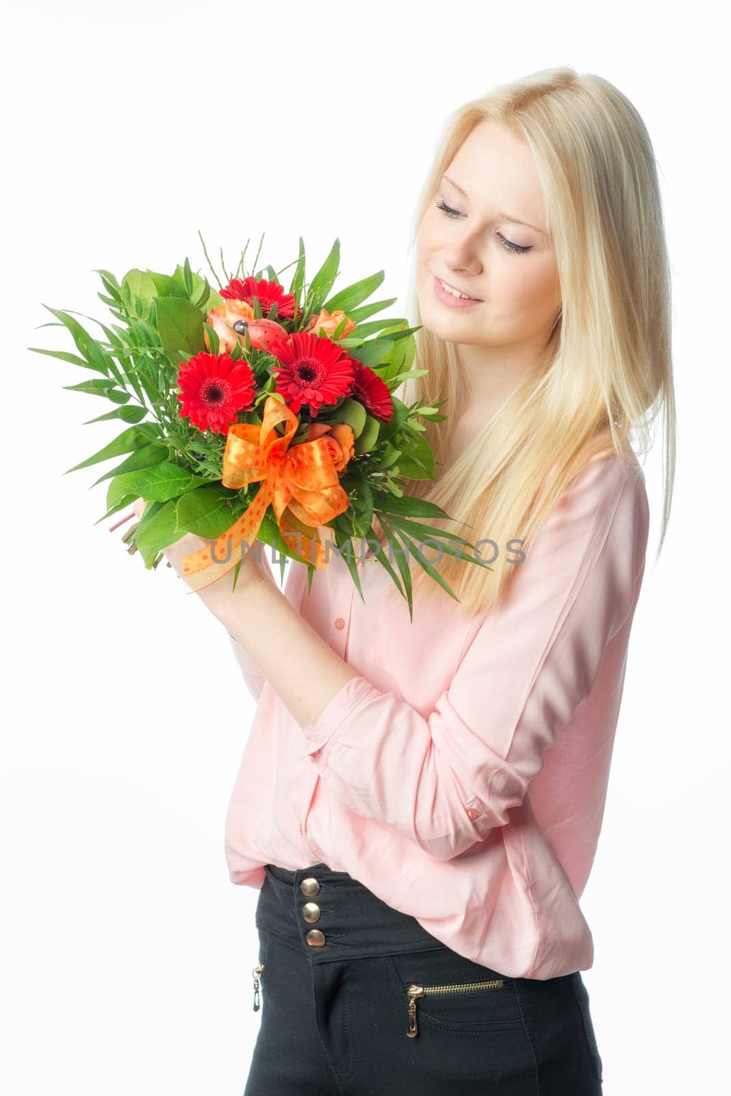Blonde girl with bouquet