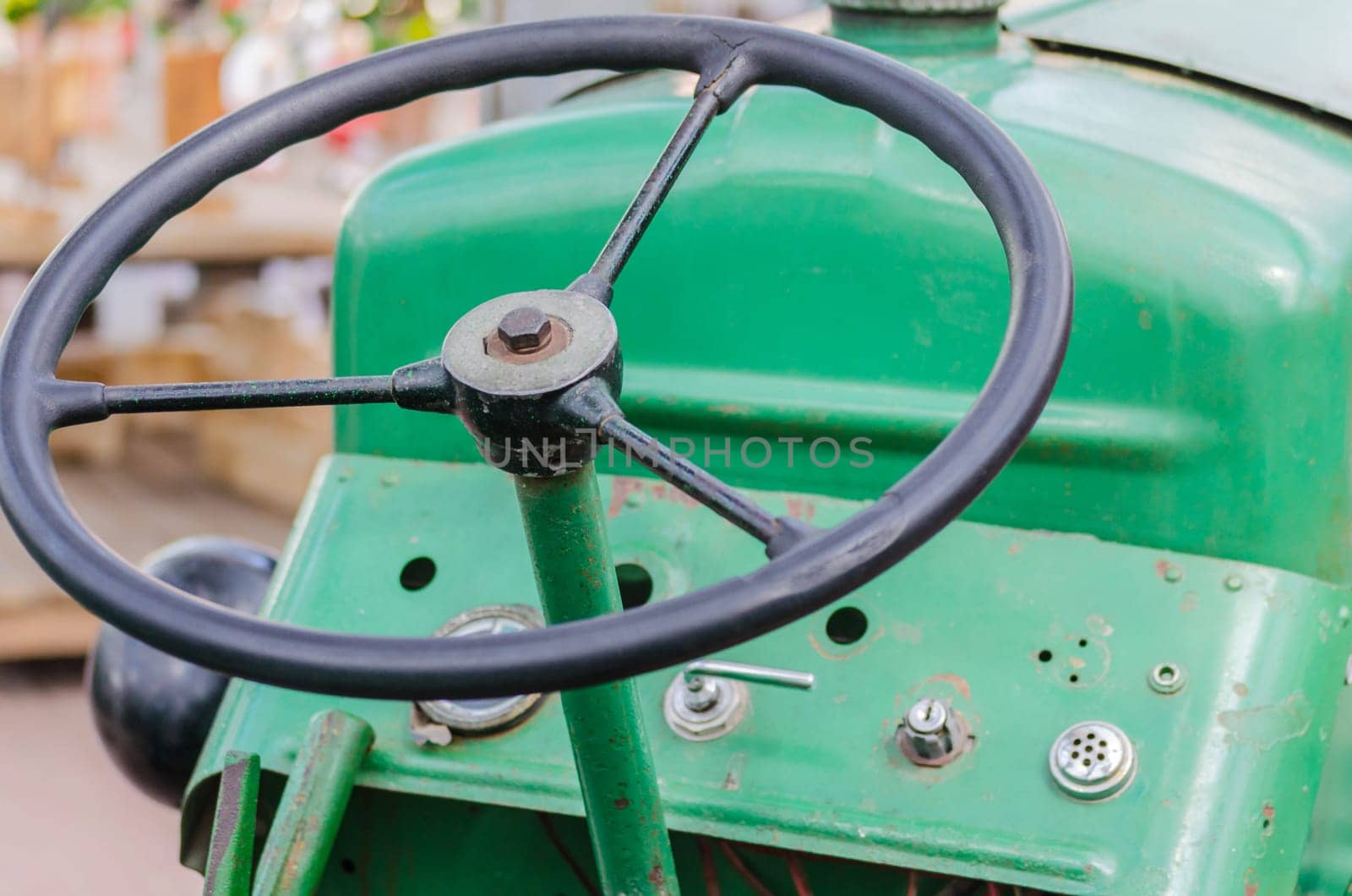 View from the faher seat of a trekker,tug on the steering wheel