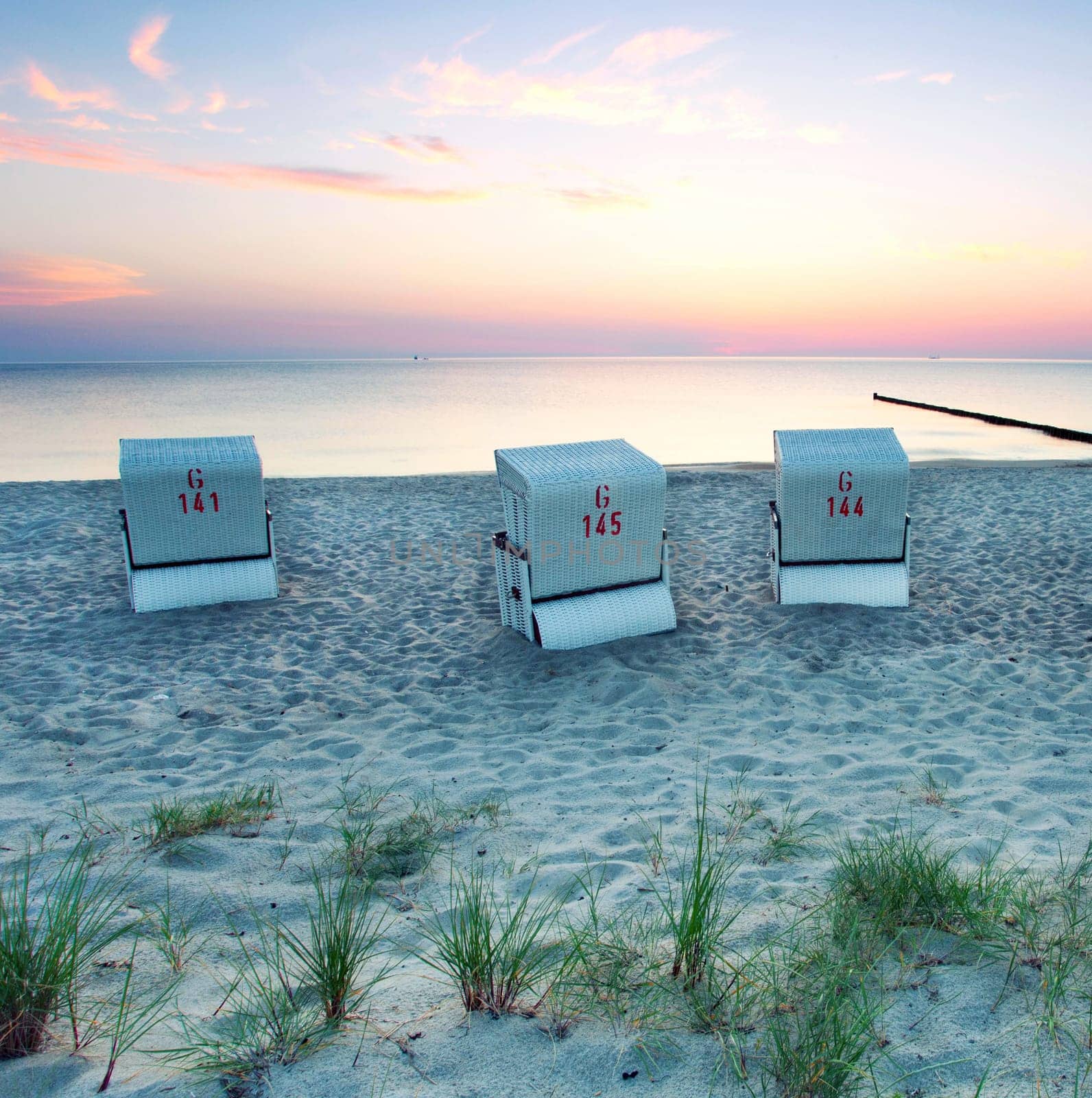 Beach baskets by the sea