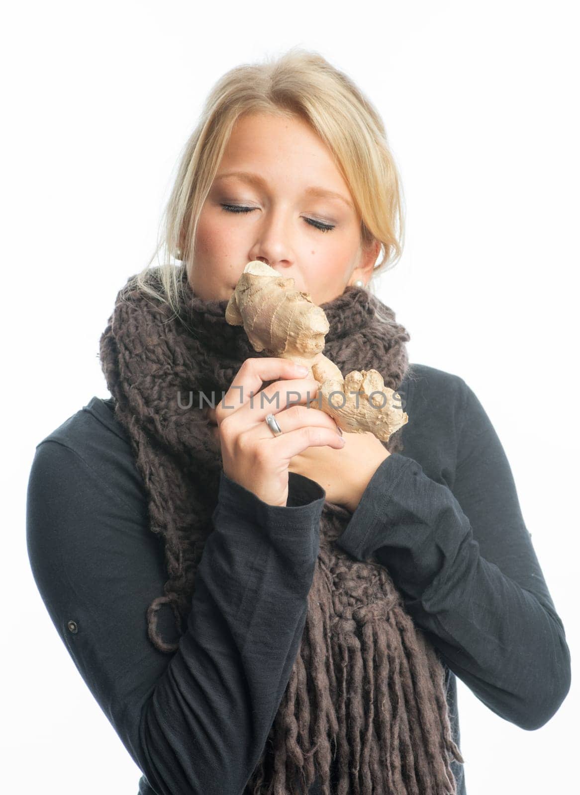 Sick woman with ginger bulb