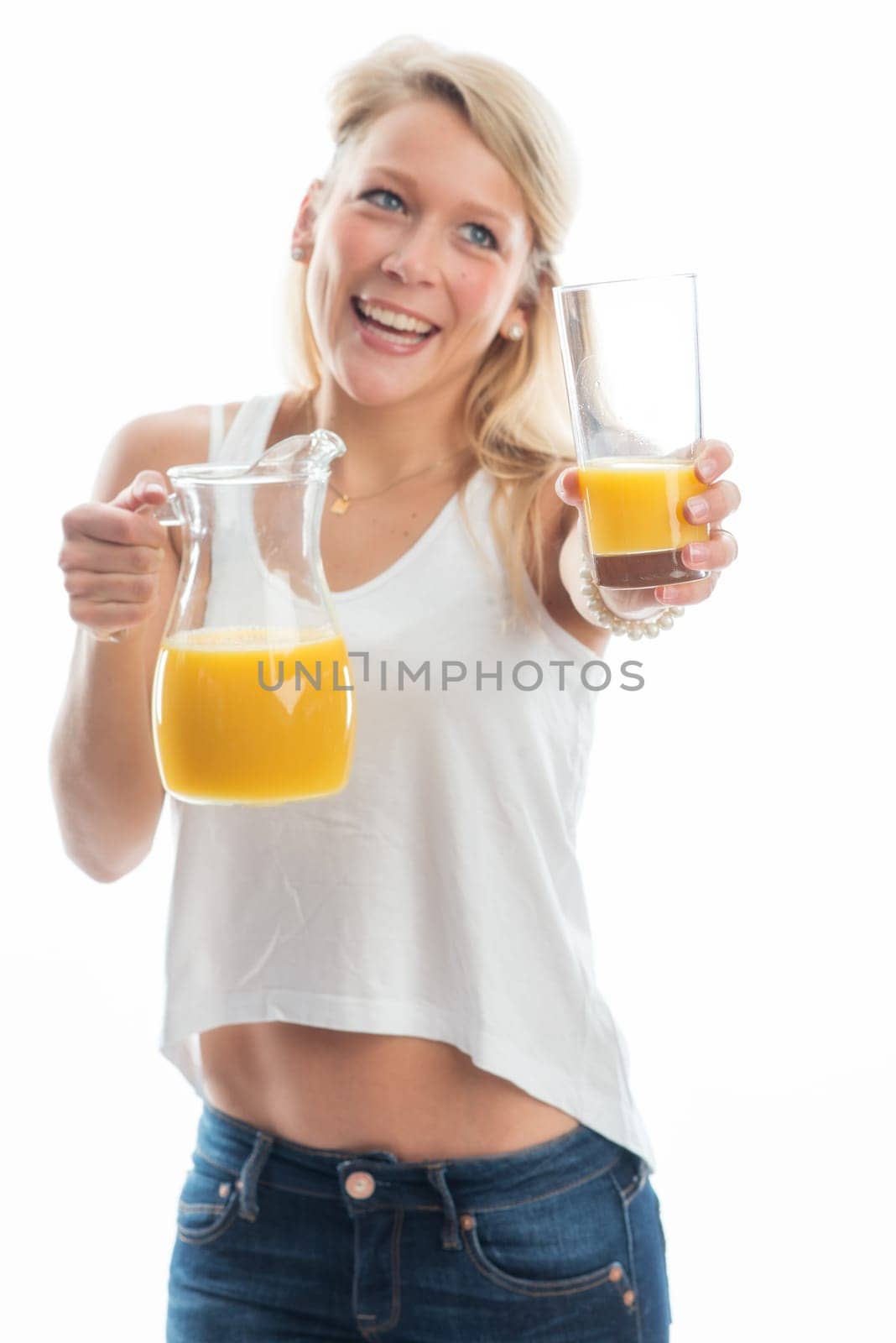 Blonde woman with orange juice