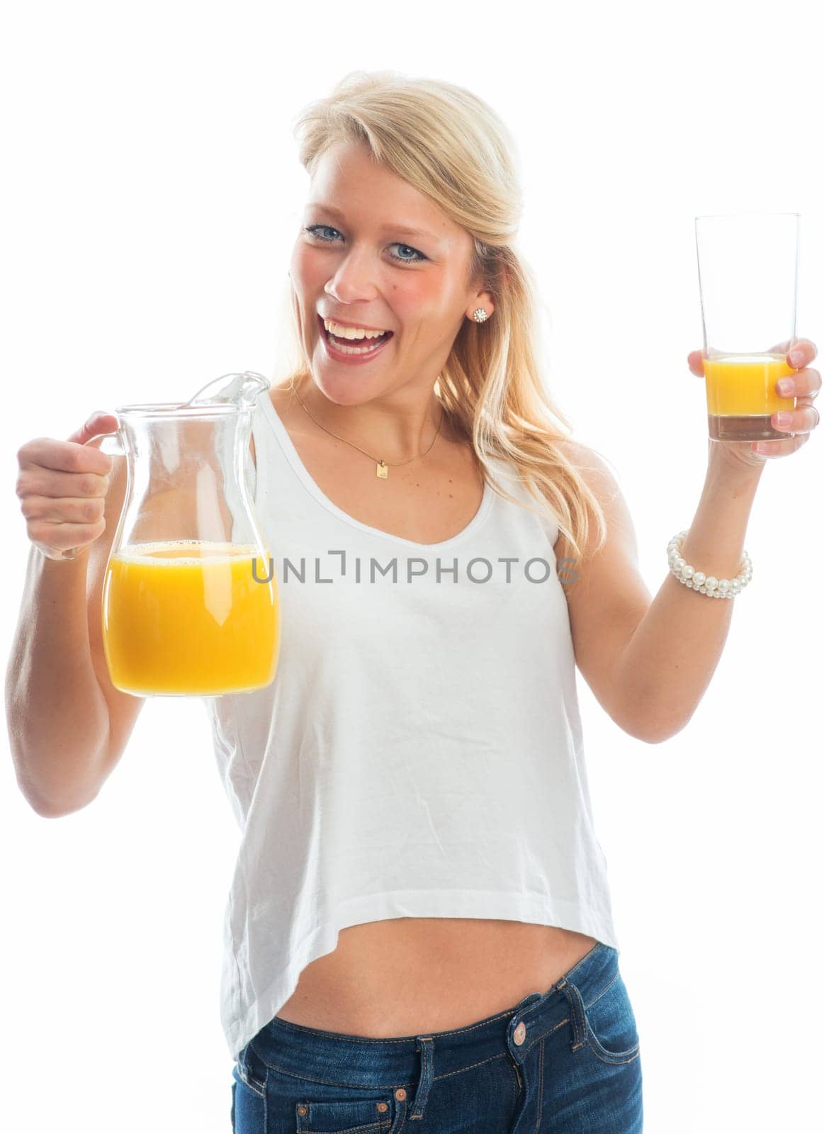 Blonde woman with orange juice