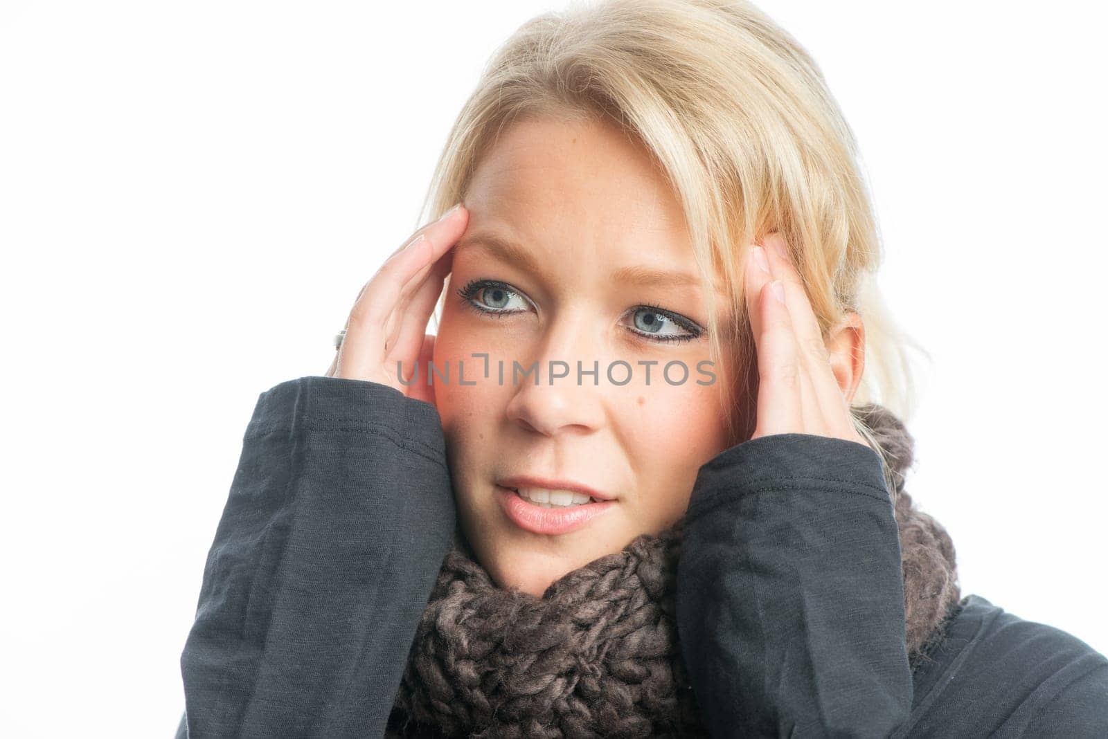 Blonde woman with headache