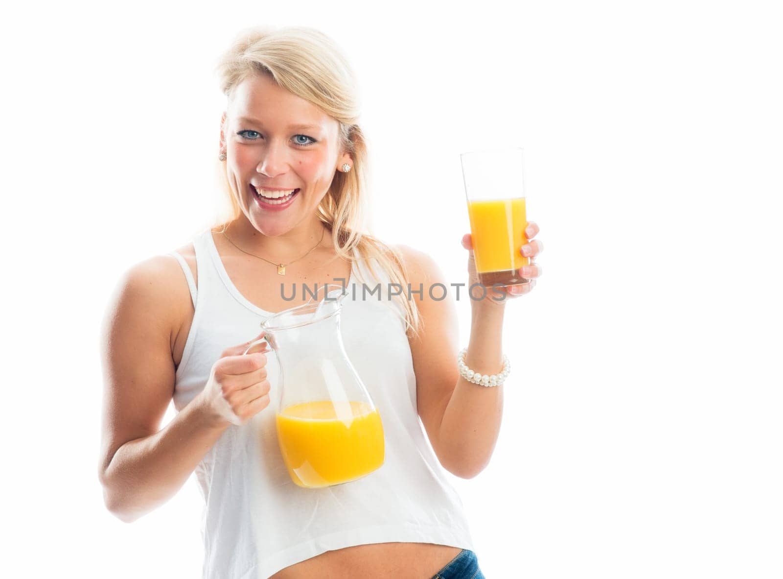 Blonde woman with orange juice