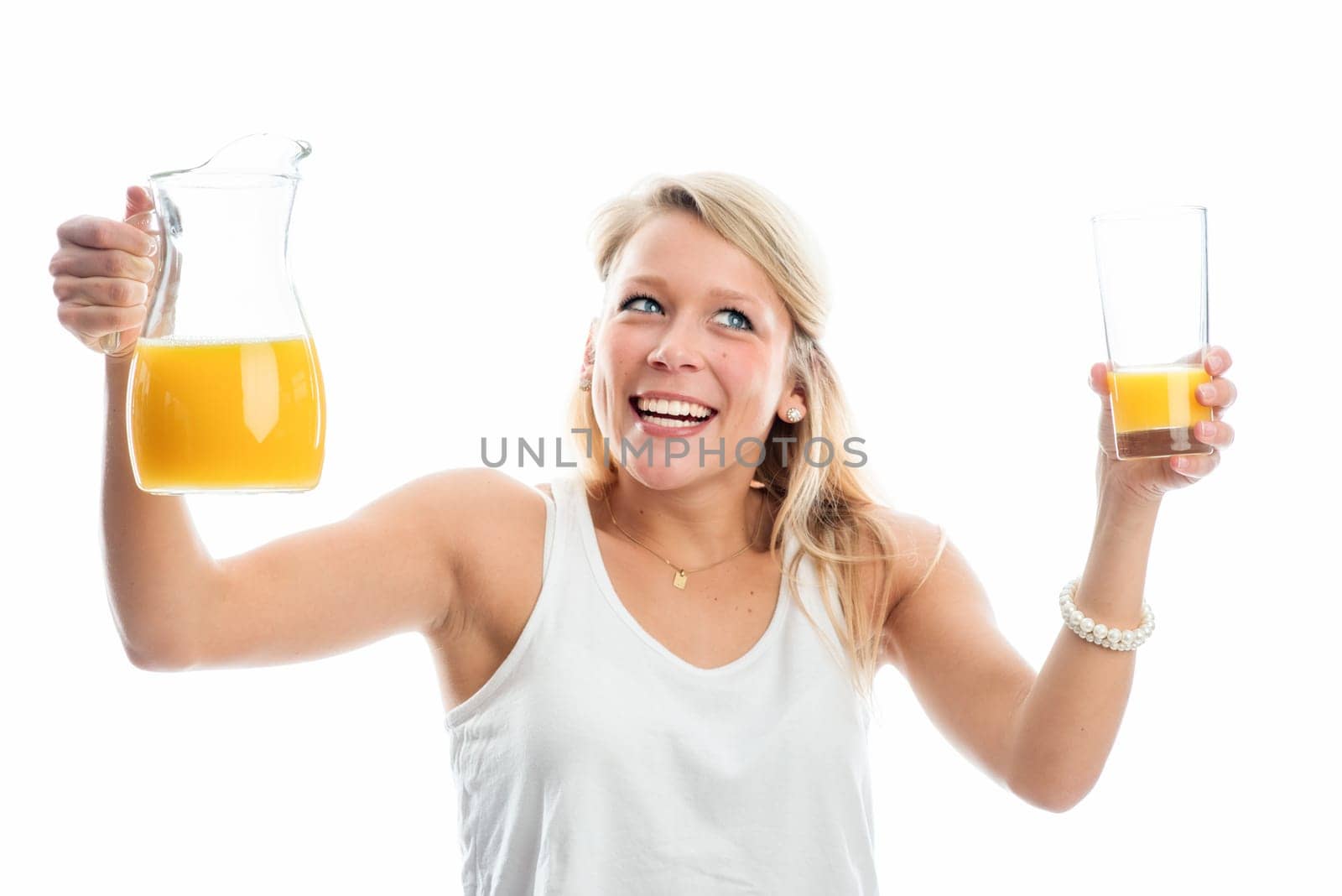 Blonde woman with orange juice