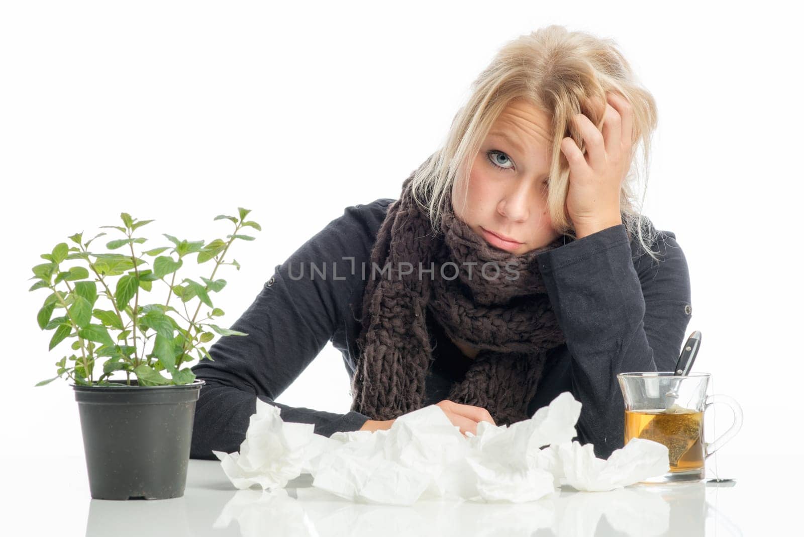 Cold woman with tea