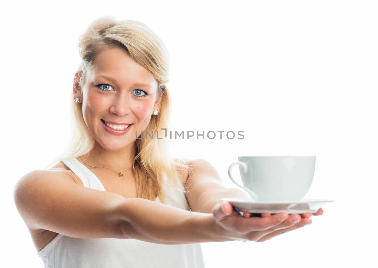 Young woman drinks coffee