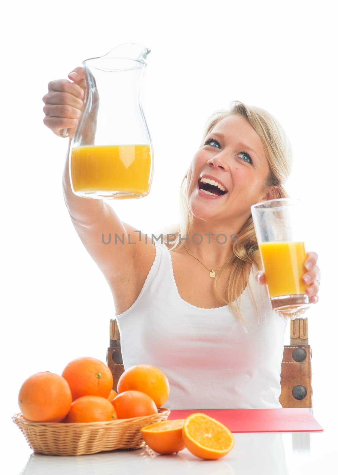 Blonde woman with orange juice