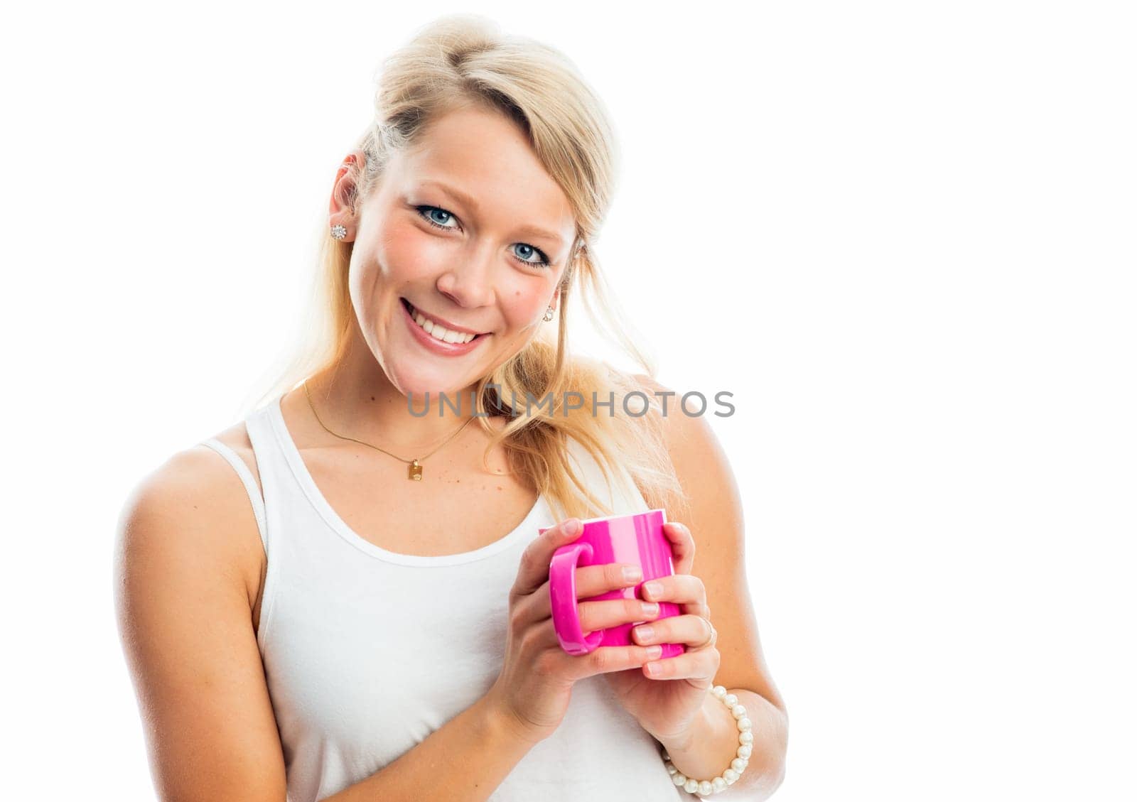 Young woman drinks coffee