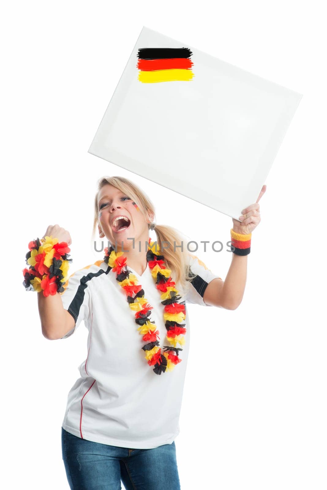 Cheering football fan with German flags