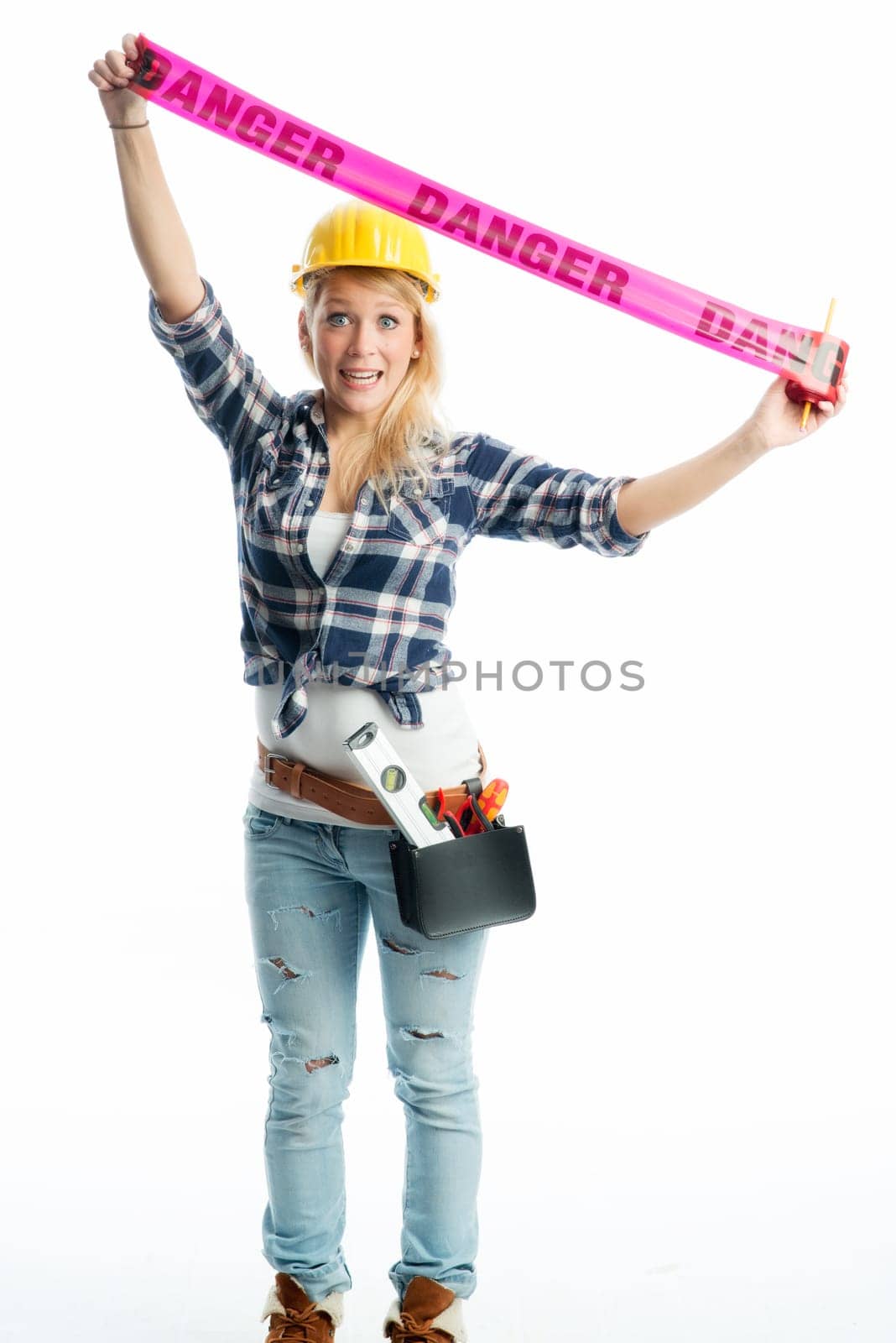 Female craftsman with shut-off tape