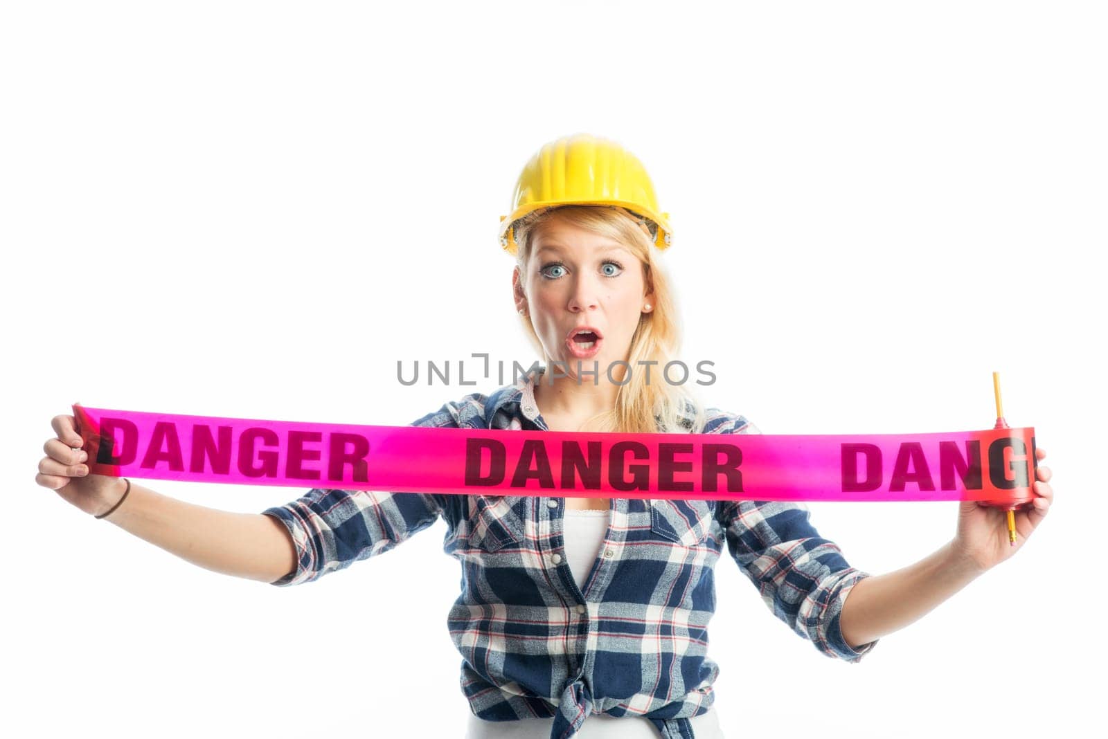 Female craftsman with shut-off tape