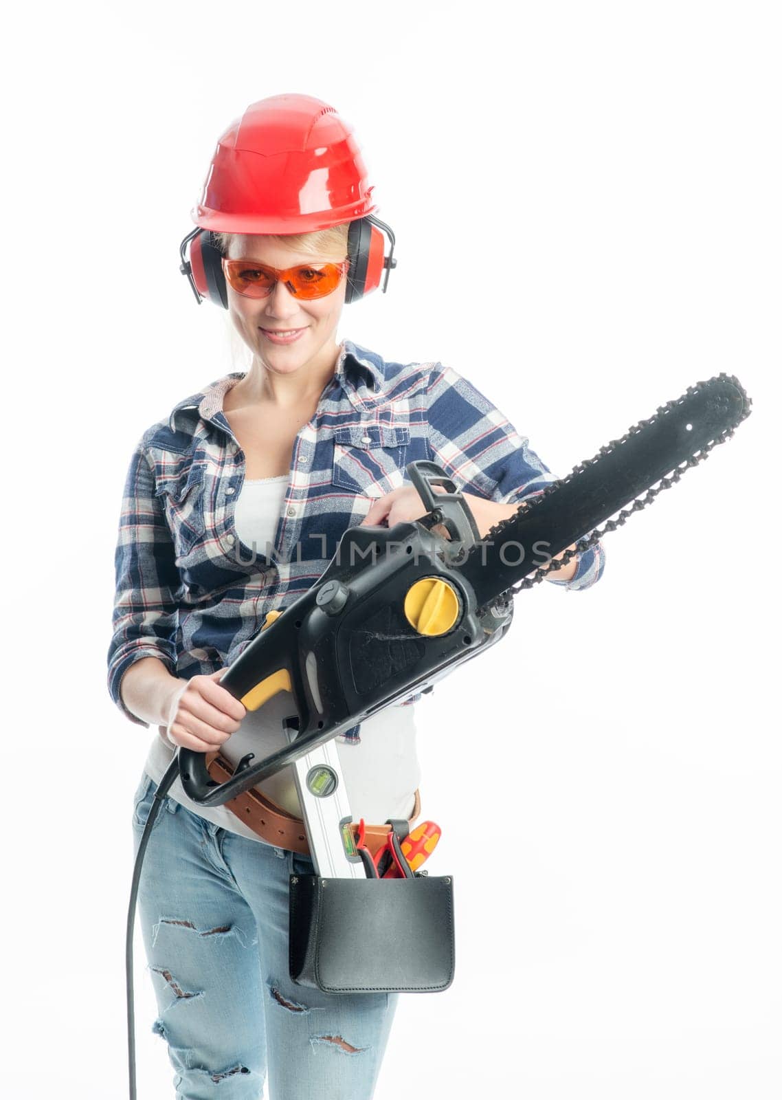 Woman with chainsaw