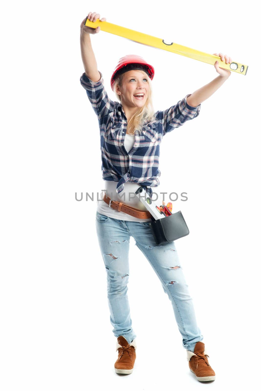 Female craftsman with water scale