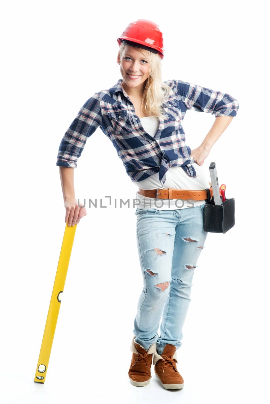 Female craftsman with water scale