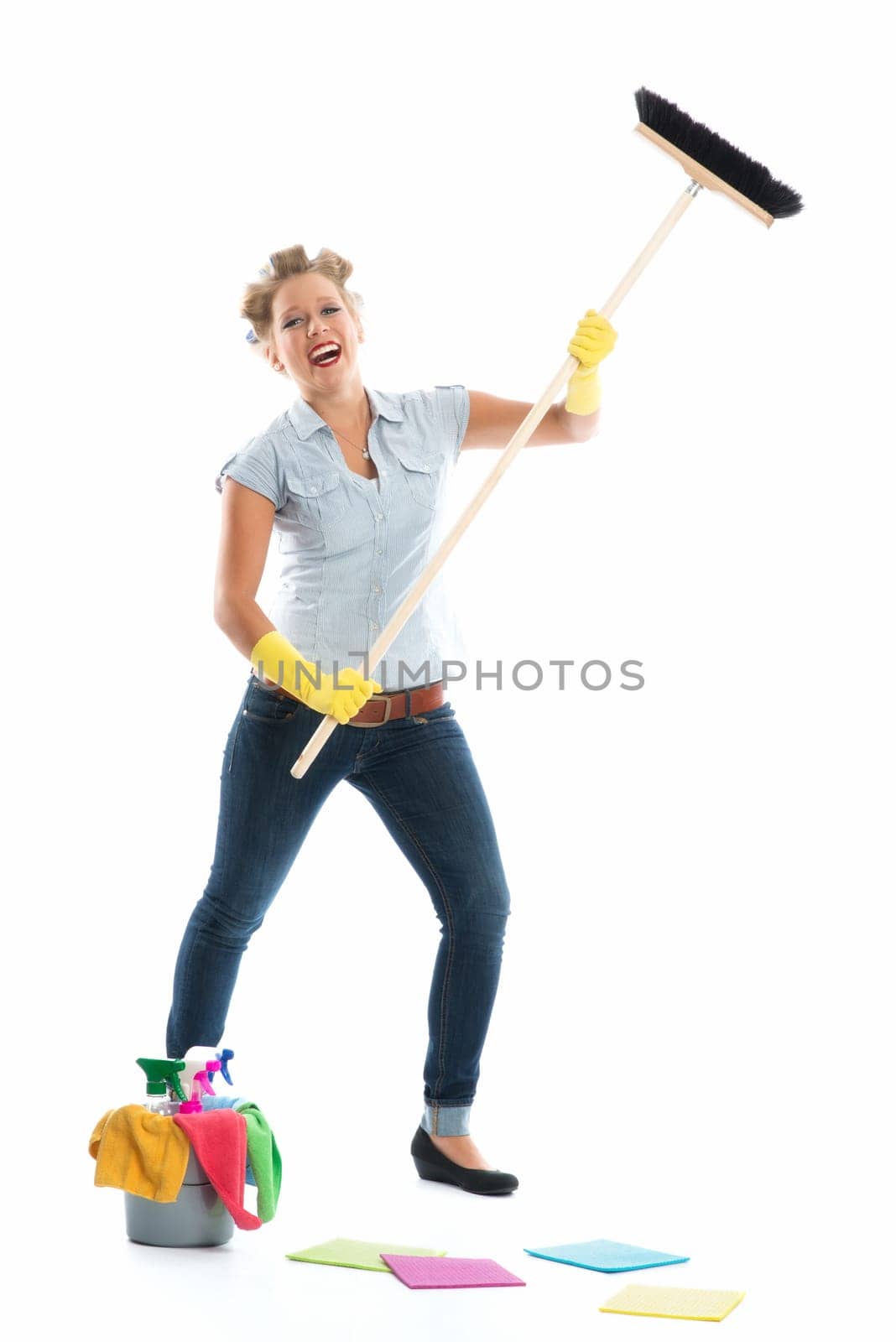 Housewife with cleaning equipment