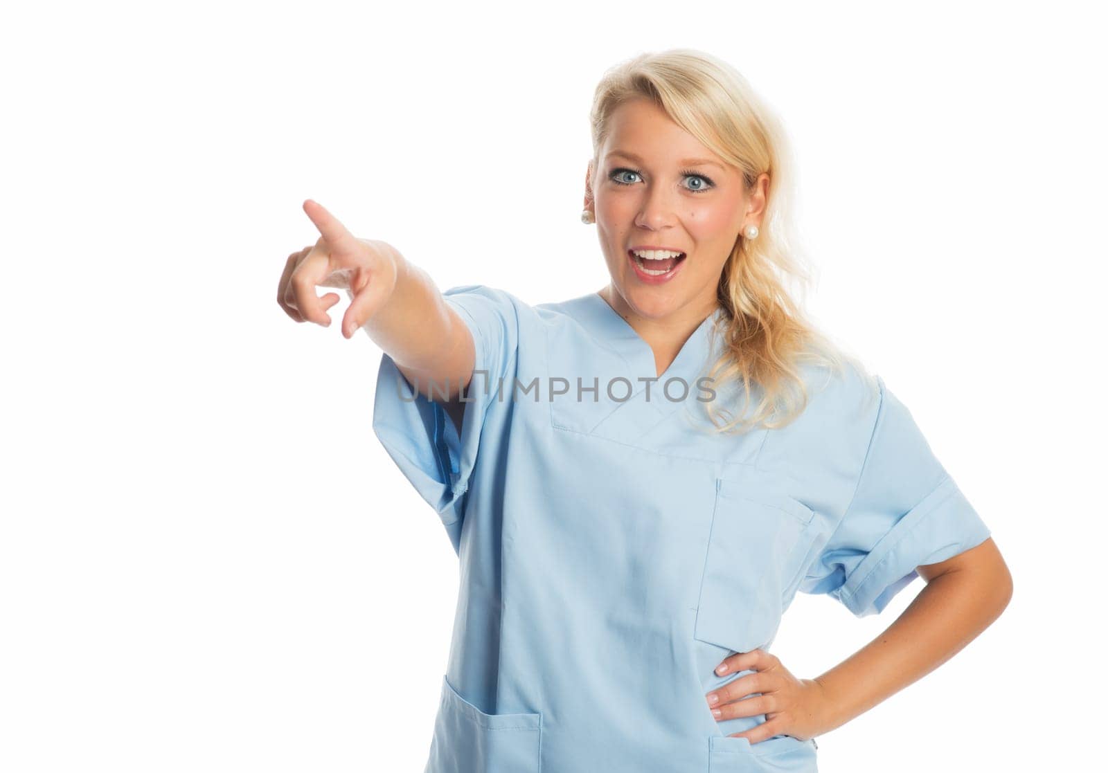 Nurse points to something