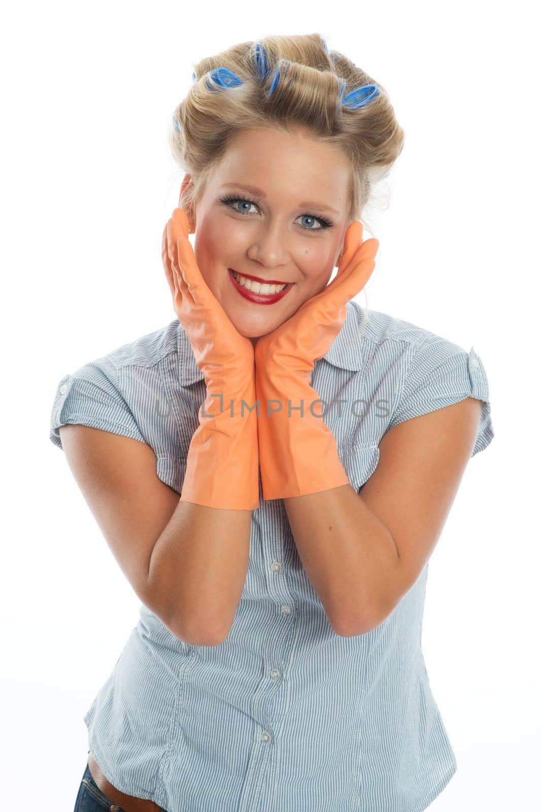 Housewife with rubber gloves