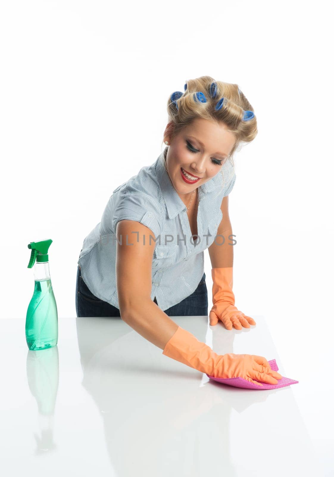 Housewife with spray bottle