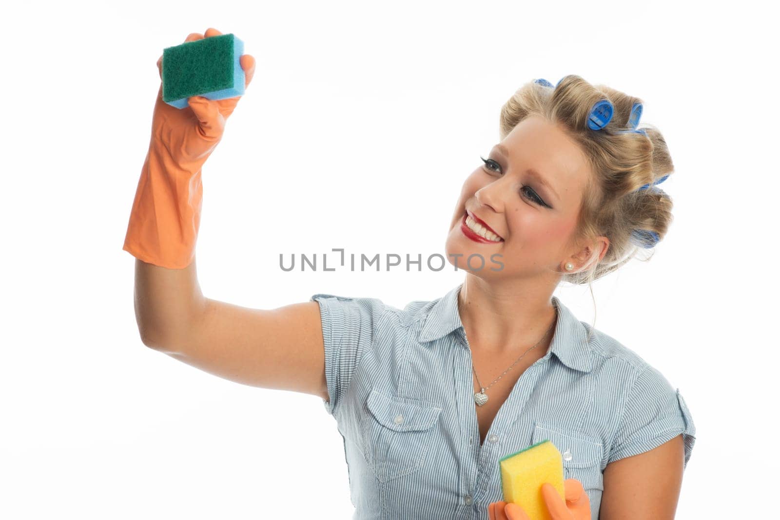 Cleaning lady with sponge