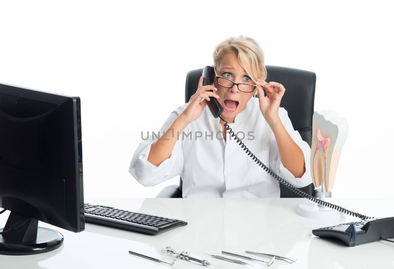 Angry dentist on the phone