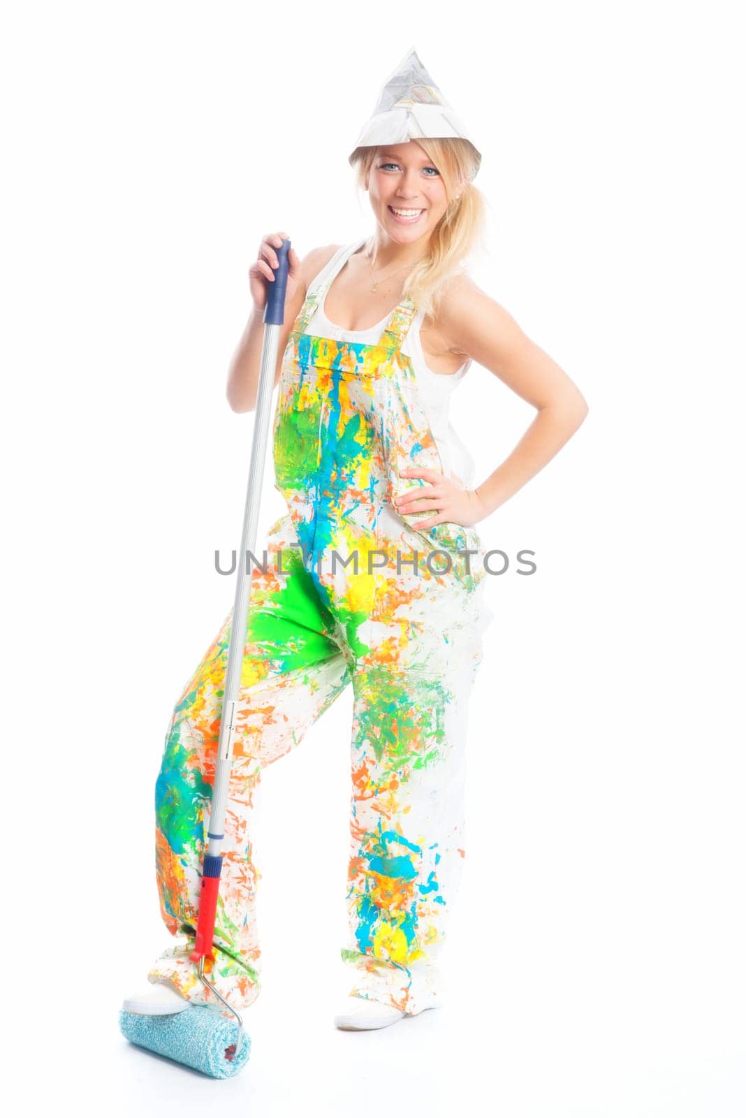 Female painter with colour roll