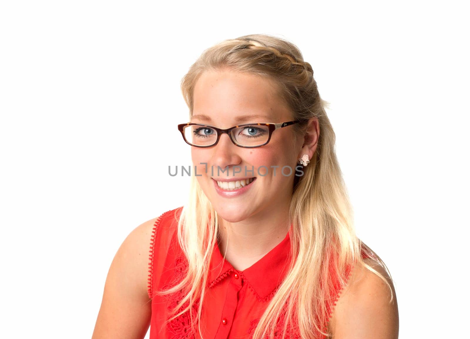 Blonde woman with glasses