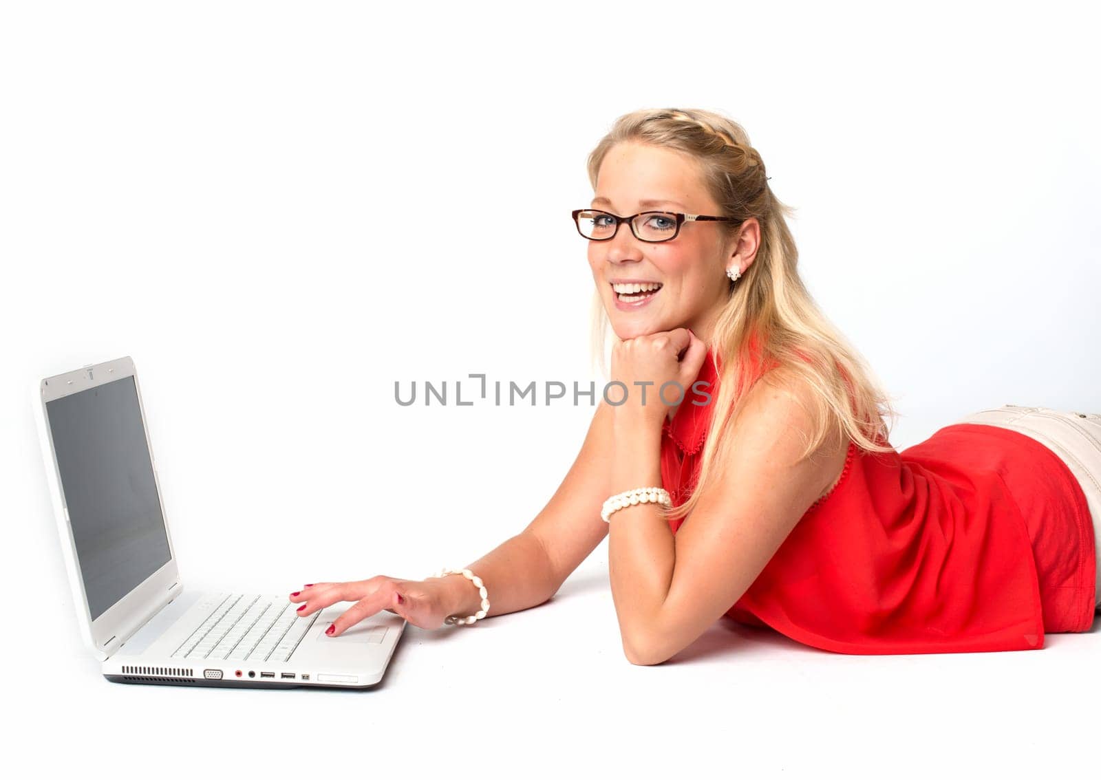 Blonde woman on laptop