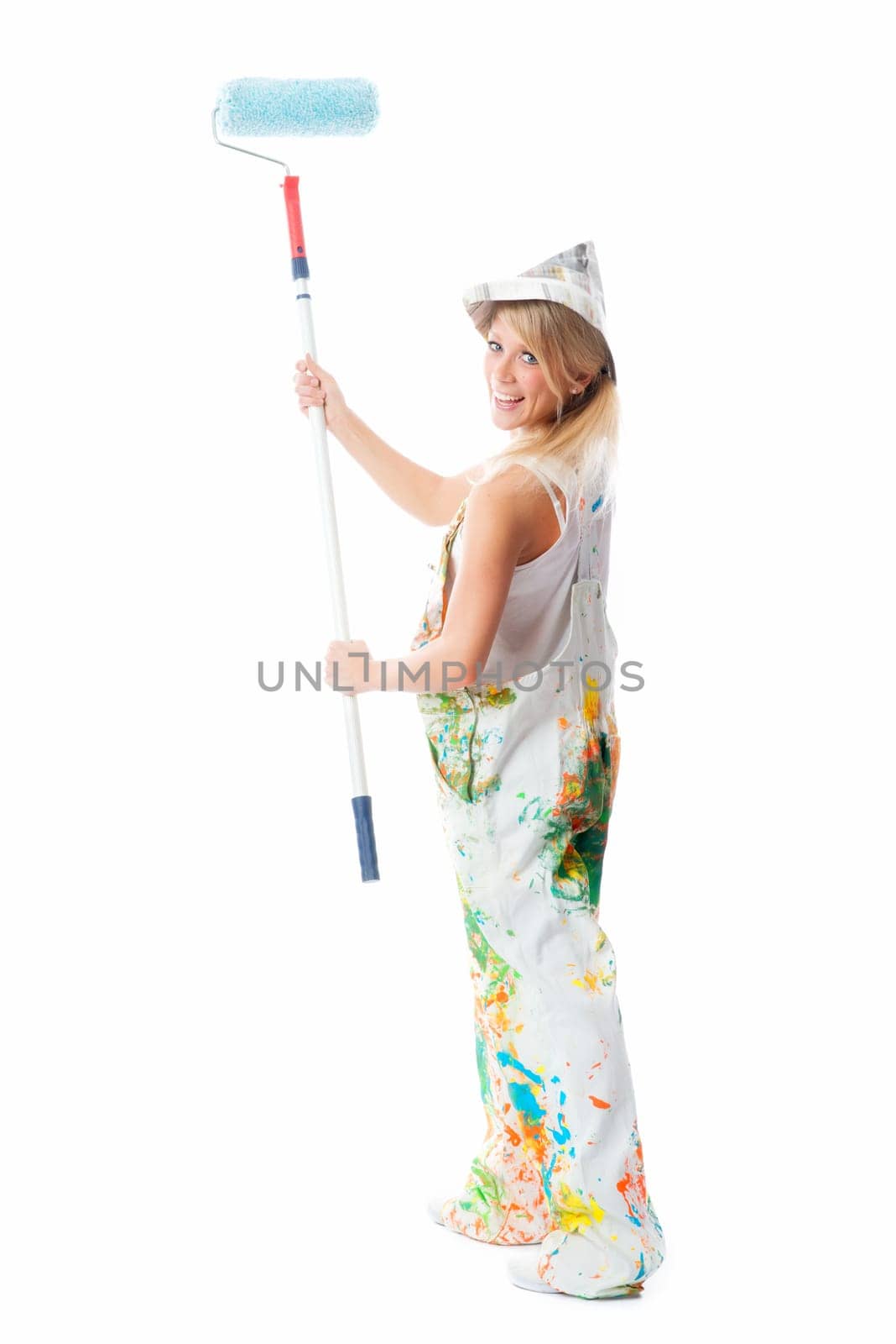 Female painter with colour roll