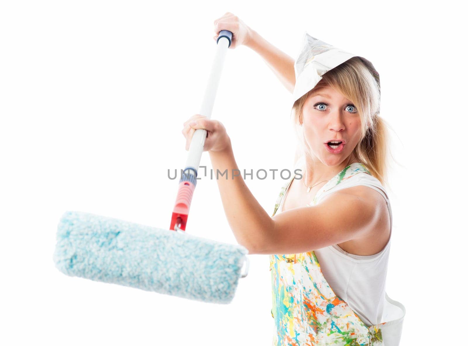 Female painter with colour roll