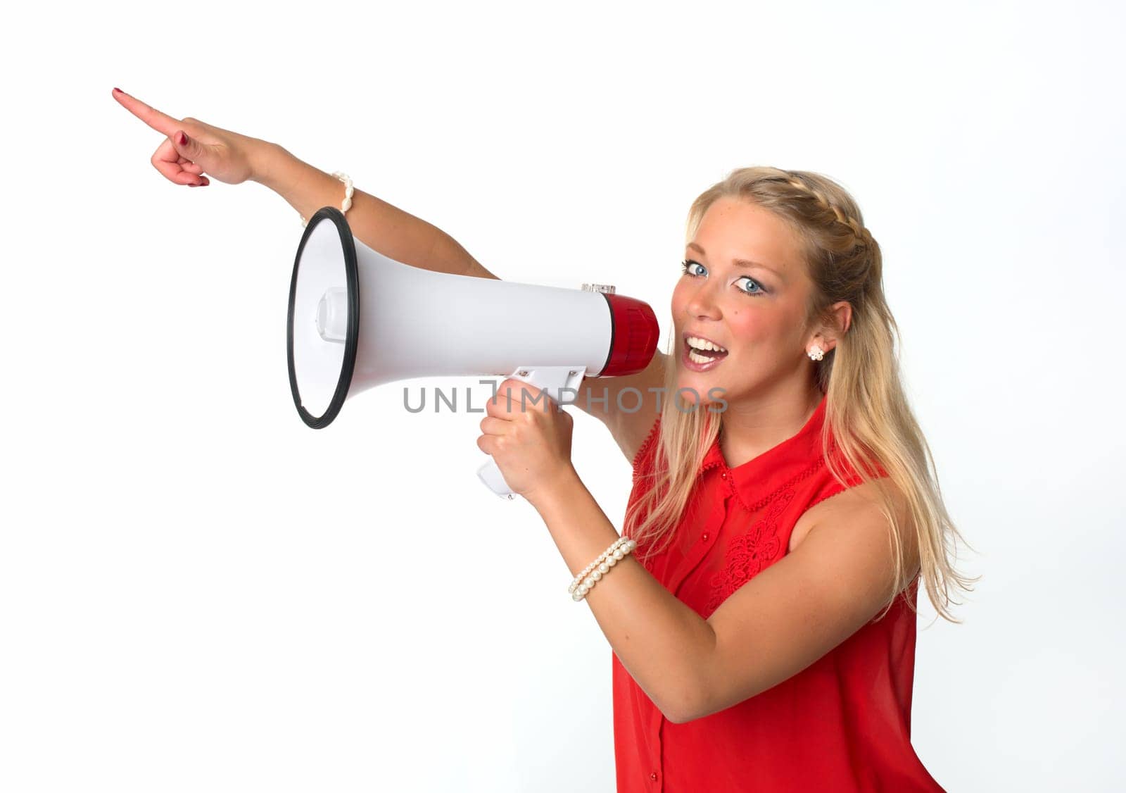 Blonde woman with megaphone