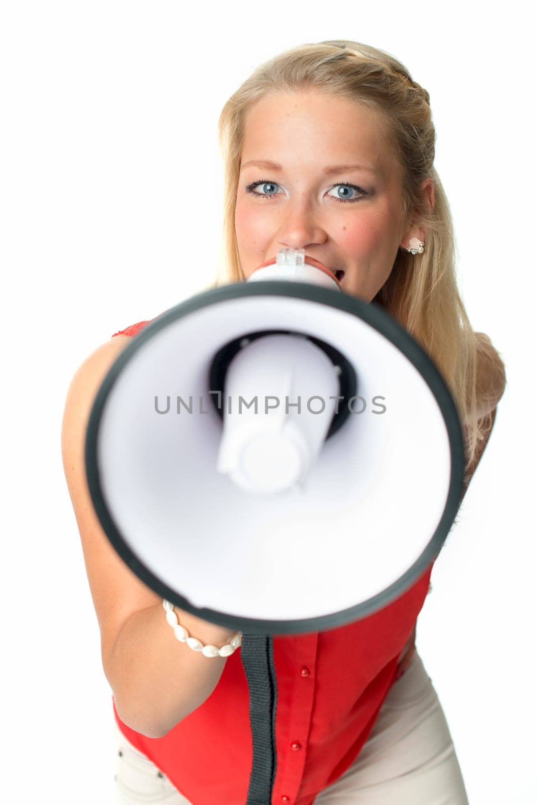 Blonde woman with megaphone