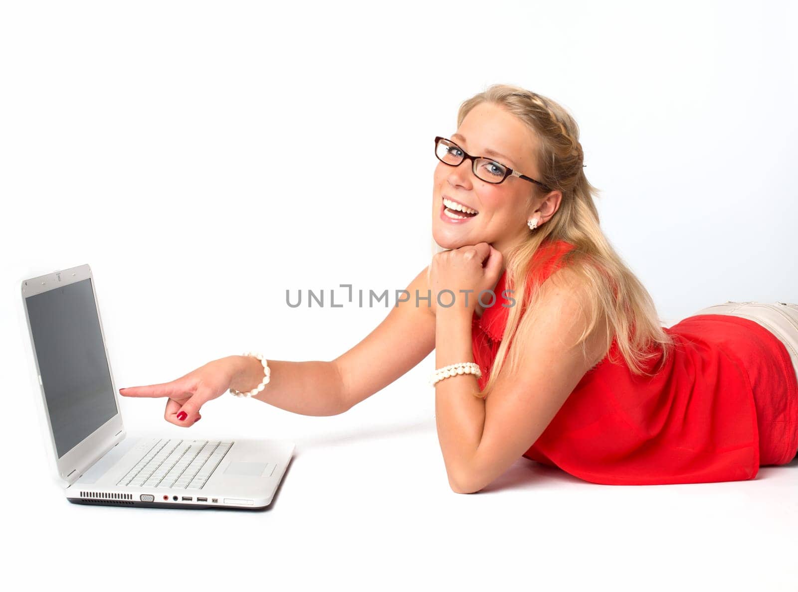 Blonde woman on laptop
