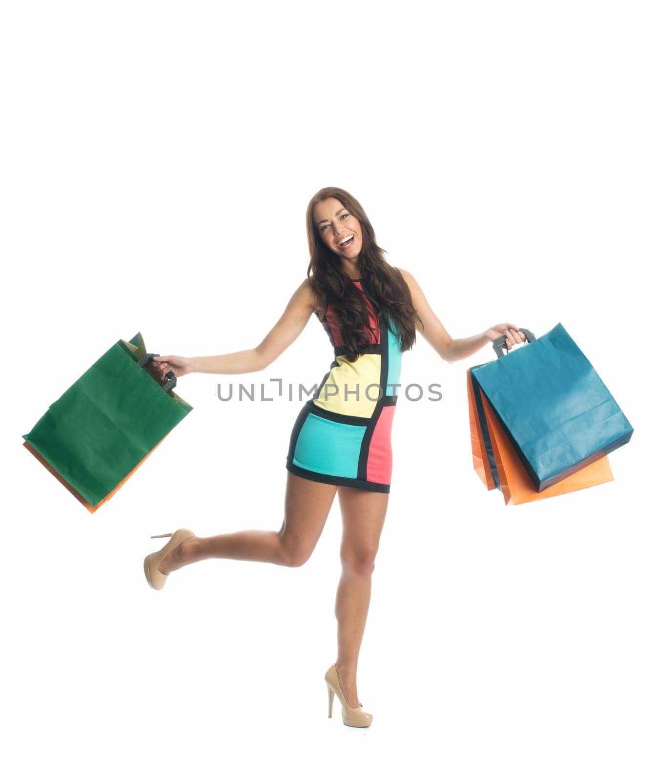 Young woman in a buying frenzy