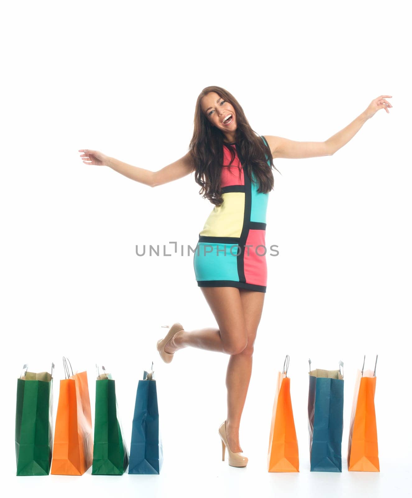 Young woman in a buying frenzy