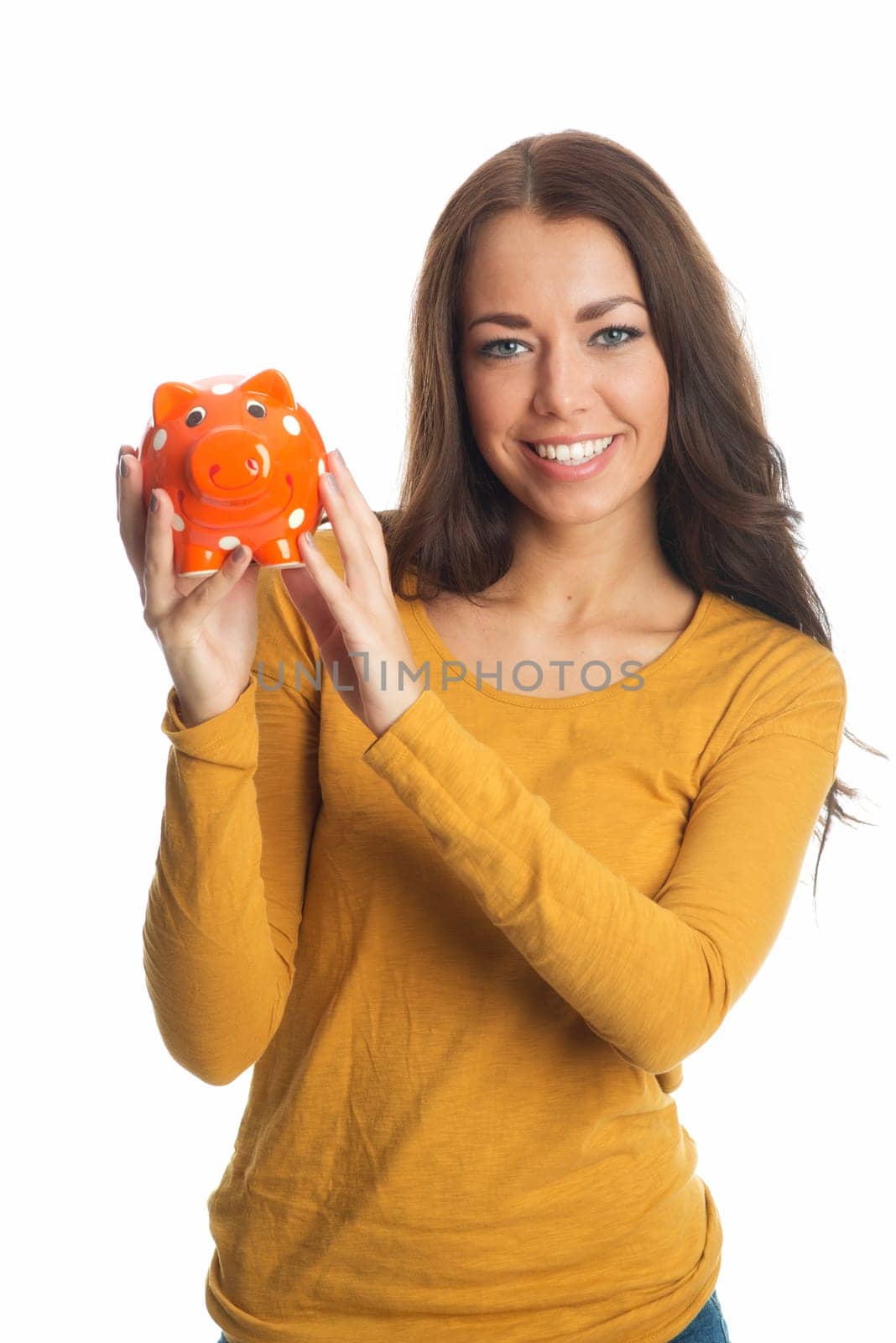 Young woman with piggy bank
