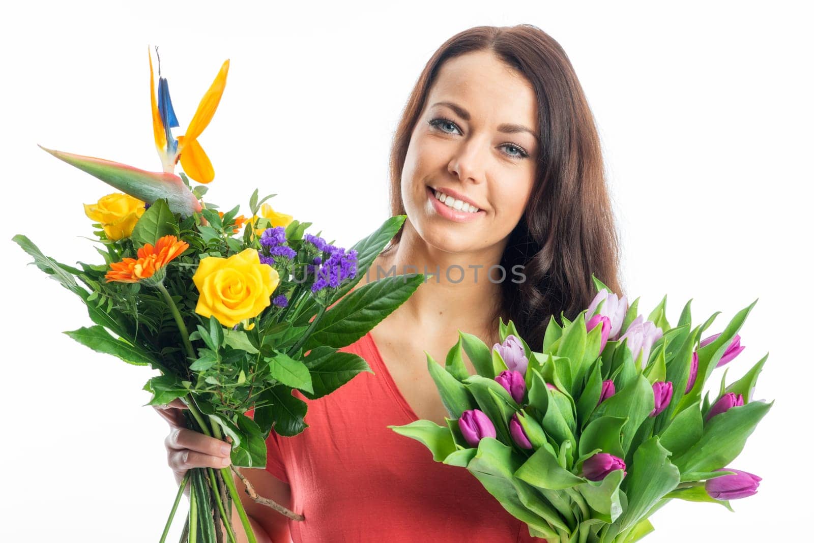 Woman with bouquets